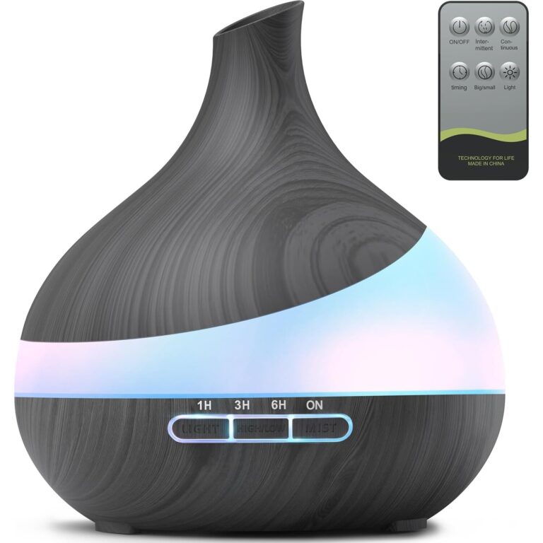 ZenMist Dark Wood Grain Ultrasonic Diffuser with 7 LED Colors