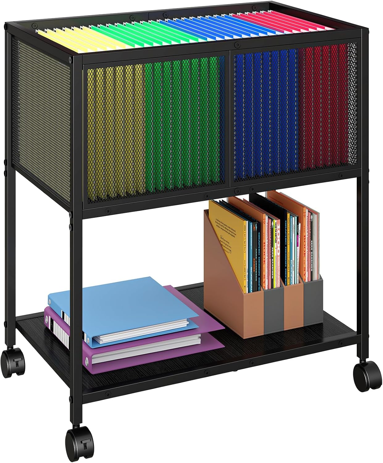 Sbanmao Rolling File Cart, Mobile File Cabinet with Wheels Hanging Files, Metal Hanging File Folder Cart File Organizer Fit Letter Size for Home Office, Black (Patent Pending)